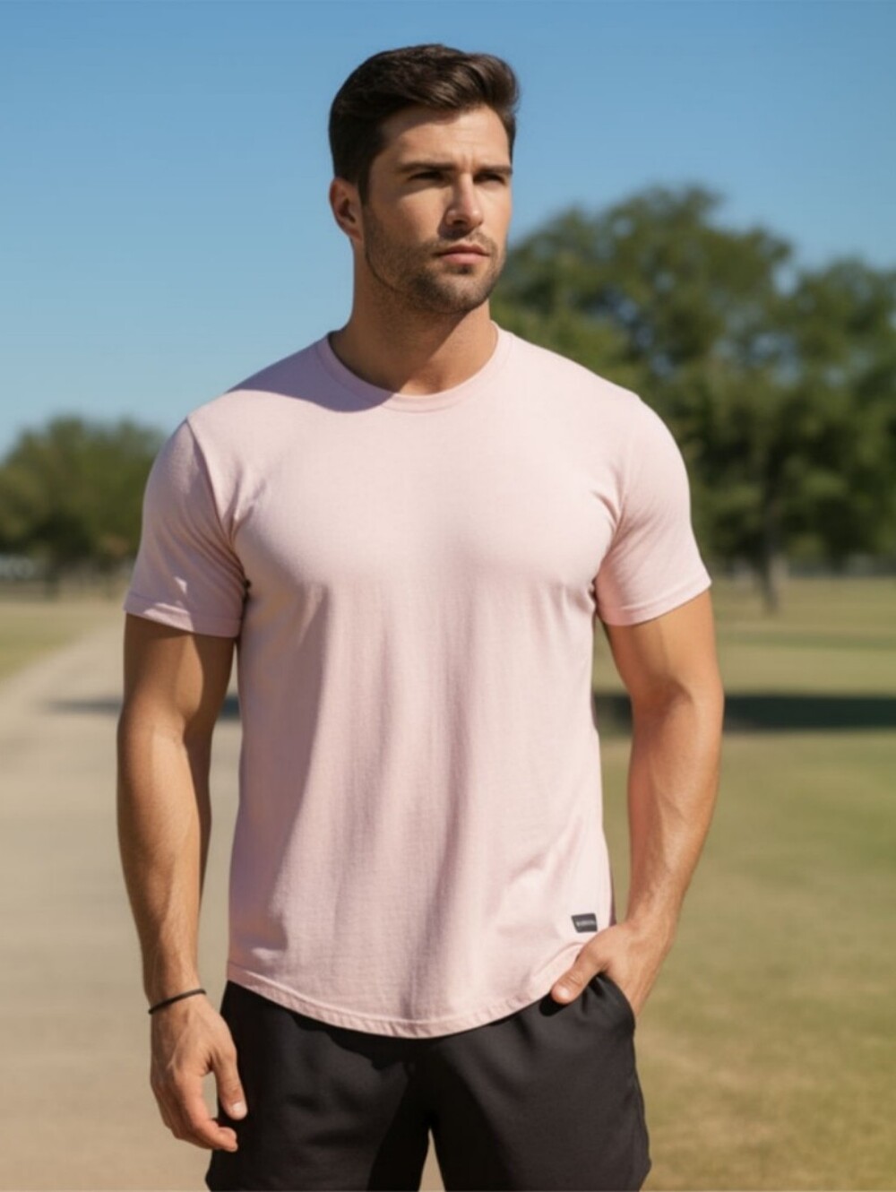 HOLLISTER Mens Longline Curved Hem Crew Neck T-Shirt Small New With Tags Pink